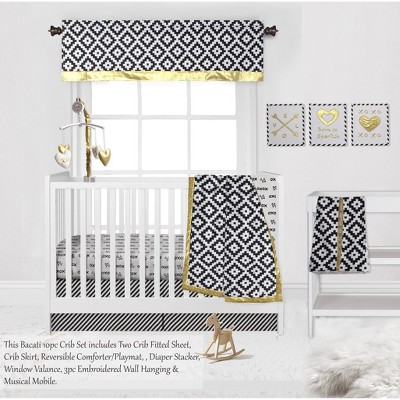 Bacati - Love Black Gold 10 pc Crib Bedding Set with 2 Crib Fitted Sheets