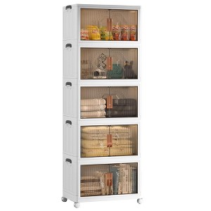 VECELO 66/53/41” Stackable Storage Bins with Lid and Lockable Wheels 5/4/3 Pack Foldable PP Storage Cabinet Home Organizer - 1 of 4