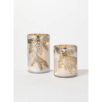Sullivans Pinecone Glass Pillar Candle Holder Set of 2, 6"H & 7.75"H Gold