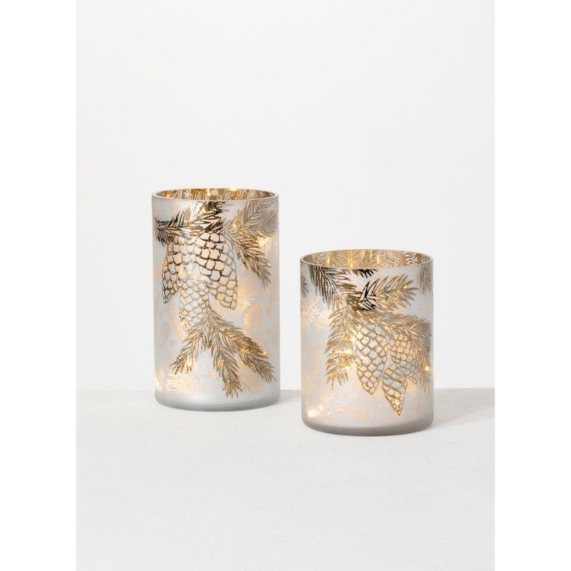 Sullivans Pinecone Glass Pillar Candle Holder Set of 2, 6"H & 7.75"H Gold, 1 of 5