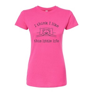 Women's - Instant Message - I Think I Like This Little Life Bear In Bed Fitted Graphic T-Shirt - 1 of 4
