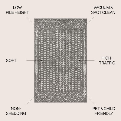 Ziri 4' x 6' Grey and Cream Synthetic Moroccan Area Rug