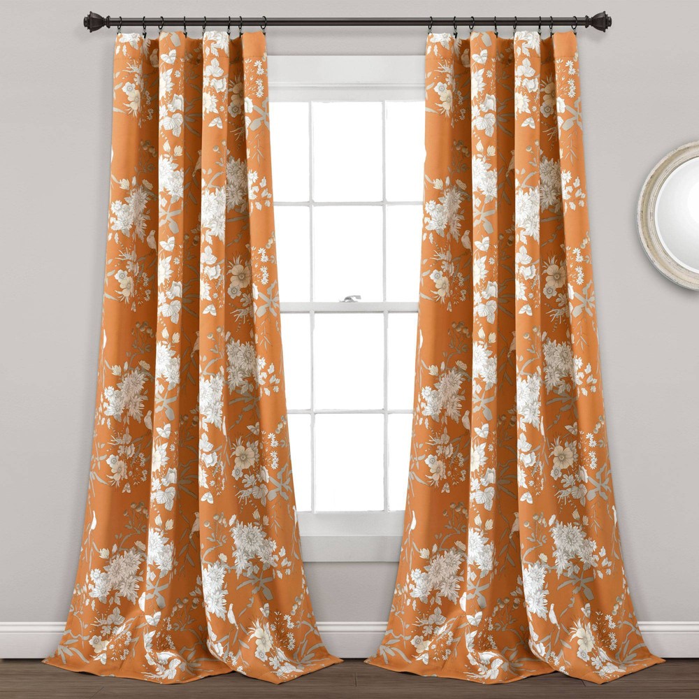 Photos - Curtain Rod / Track 2pk 54"x84" Light Filtering Botanical Garden Curtain Panels Orange - Lush Décor