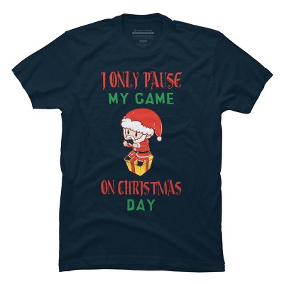 Men's Design By Humans Christmas Gamer Gift Santa Playing Video Games By rawresh6 T-Shirt