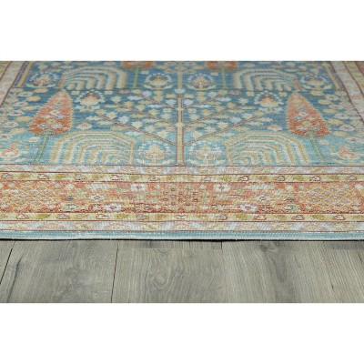 Blue and Multicolor Synthetic Traditional Runner Rug 2'7" x 8'