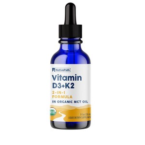 NativePath Vitamin D3+K2 - 2000IU with Organic MCT Oil, 1 Fl Oz, 30 Servings - 1 of 4