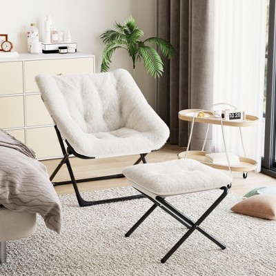 Saucer Chair, Plush Comfy Seat with Non-Slip Base for Teens & Adults, XL Foldable Lounge Chair for Bedroom/Dorm, Accent Chair