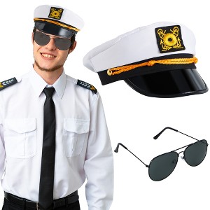 Joyfy Halloween Party Favors Captain Cap Sunglasses Navy Costume Set Halloween Cosplay Accessory Yacht Sailor Ship Hat for Men Women Dressing up Party - 1 of 4