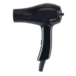 StyleCraft Peewee 1200 Folding Handle Dual Voltage Compact Travel Hair Dryer with Nozzle, Diffuser, and Travel Bag - 1 of 4