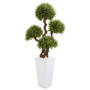 Nearly Natural 55-in Four Ball Boxwood Artificial Topiary Tree in Tall White Planter - 1 of 1