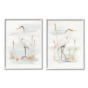 Stupell Industries Elegant Heron Birds Cattails Plants In Water Black Framed Giclee Art - 1 of 4