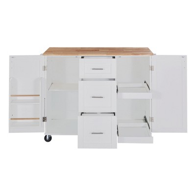 NicBex 50Inch Rolling Kitchen Island with 3 Drawer,2 Slide-Out Shelf and Internal Storage Rack