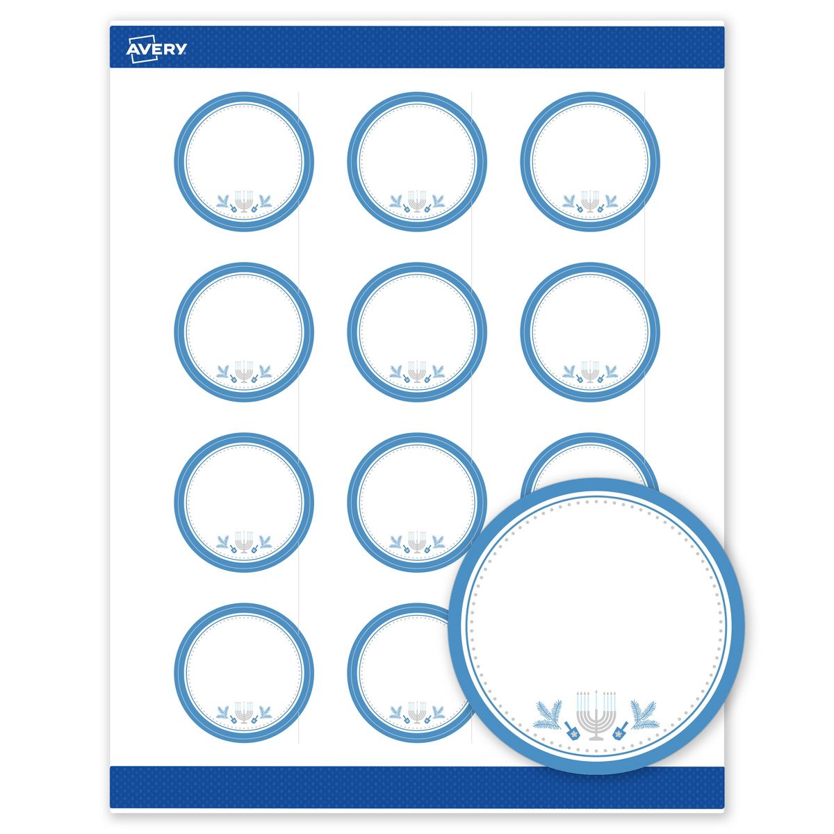 Avery® Labels, 2" Diameter, Matte, Silver Menorah Frame, 120