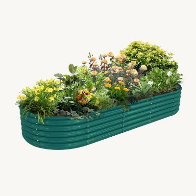 Cesicia 8 x 3 x 1.5 FT Light Gray Oval Galvanized Metal Raised Garden Bed