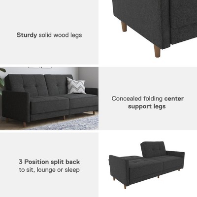 Andora Gray Linen Tufted Twin Sleeper Sofa with Wood Legs