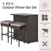 Tangkula 3PCS Rattan Patio Bar Table & Stool Set Dining Set w/ Gray & Off white Cushion - 3 of 4