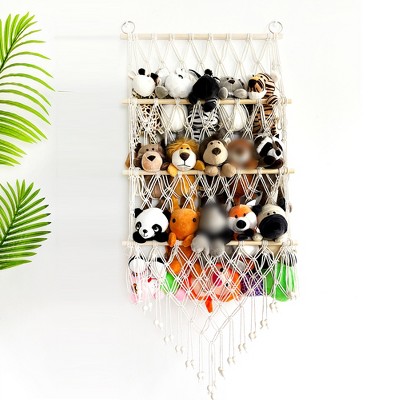 Plush animal toy storage hammock hand woven cotton rope hanging storage device daycare game room bedroom children's room