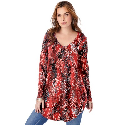 Roaman's Women's Plus Size V-neck Thermal Tunic : Target