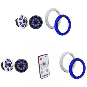 Kicker (2 Pair) 51MSC84 8" LED Premium Marine Speakers & 51KLSR88 - 8.8-Inch to 8-Inch LED Adapter Rings & LED Remote Bundle - 1 of 4