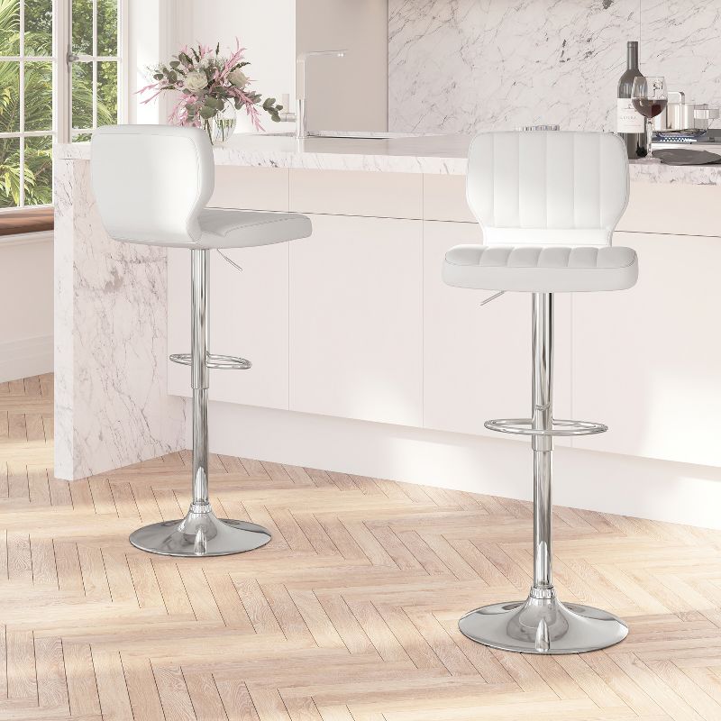 Merrick Lane Set of Two Swivel Bar Stools with Vertical Stitched Back and Adjustable Chrome Base with Footrest, 3 of 14