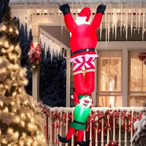 SYNFUN 8 FT Hanging Christmas Inflatables Decoration, Climbing Santa with Falling Elf Inflatables for Xmas Party Outdoor Yard Garden Lawn Decoration - 1 of 4