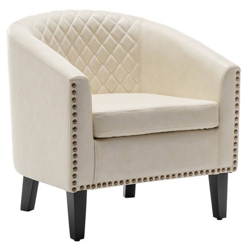 White leather best sale barrel chair