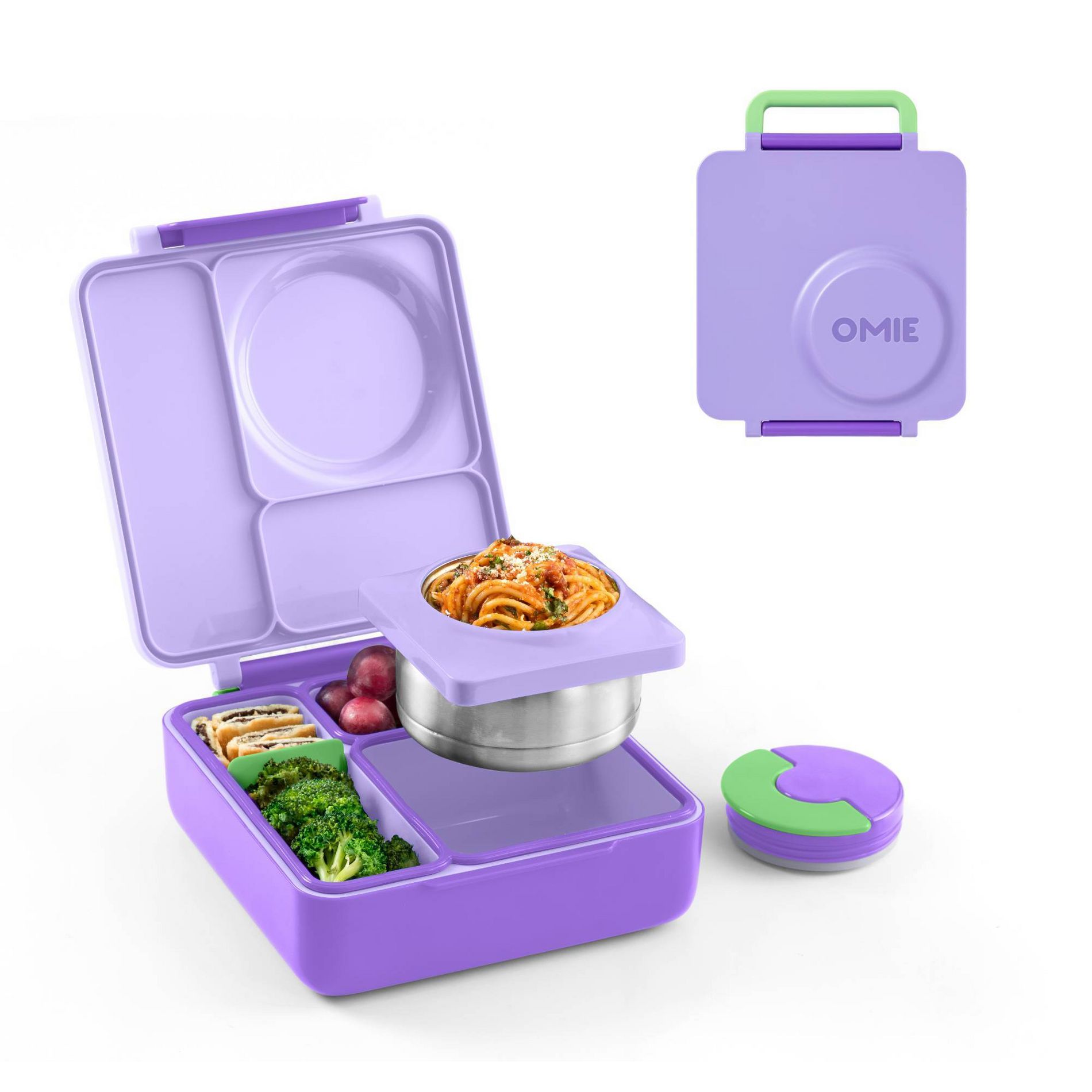OMIEBox Insulated Bento Lunch Box with Leakproof Thermos Food Jar 3 Compartments - Lilac Purple