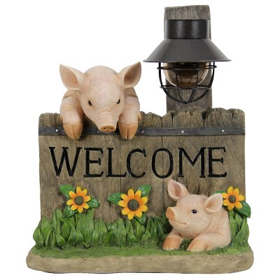 Resin Solar Pig Welcome Sign Statue Pink - Exhart