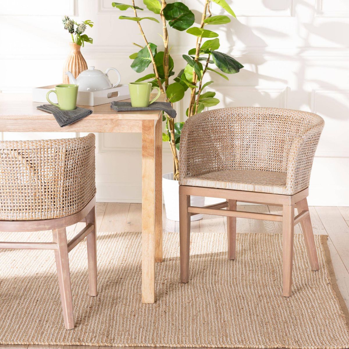 bali & pari Papua Rattan Dining Chair: Mahogany Frame, Bohemian Design, Rounded Backrest
