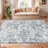 Vintage Rugs,Indoor Vintage Living Room Carpet Kitchen Washable Distressed Rug Gray Floral Bedroom - 2 of 4
