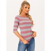 INSPIRE CHIC Women's Stripes Casual Basic Elbow Sleeves Boat Neck Slim Fit T-Shirts - 2 of 4