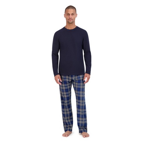 Mens Fleece Pajamas Long Sleeve Microfleece Check Pajama Set PJs Nightwear  