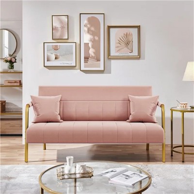 56.5'' W Modern Upholstered Sofa Couch with 2 Pillows, Pink