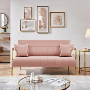 56.5'' W Modern Upholstered Sofa Couch with 2 Pillows, Pink - 1 of 4