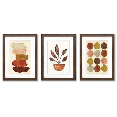 Americanflat 16 x 20 Walnut Matted Watercolor Rust by Pauline Stanley - 3  Piece Gallery Framed Print Art Set