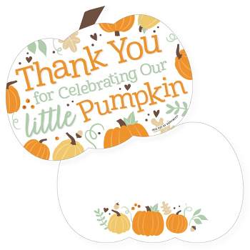 Big Dot of Happiness Little Pumpkin - Shaped Thank You Cards - Fall Birthday Party or Baby Shower Thank You Note Cards with Envelopes - Set of 12