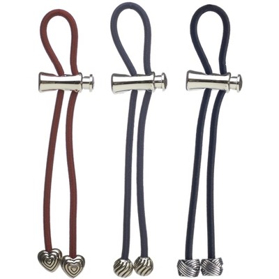 Pulleez Silver Heart, Swirl, Knot Metal Charms on an Elastic Hair Tie, Set of 3