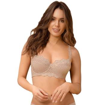 Leonisa Laced Balconette Push-Up Bra with Wide Underbust Band - White 36B