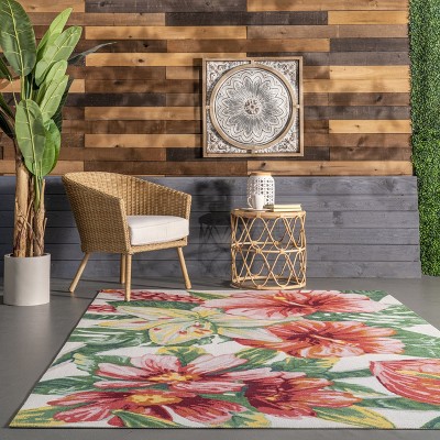 Multicolor Tropical Floral 49" Round Synthetic Indoor/Outdoor Rug