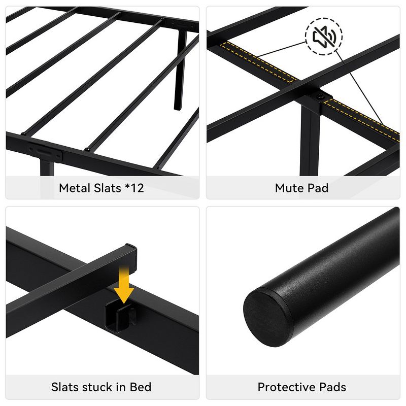 Whizmax Black Twin Size Bed Frame with Storage, Metal Bed Frame with Vintage Pattern Headboard and Footboard, Mattress Foundation, Easy Assembly, 5 of 9