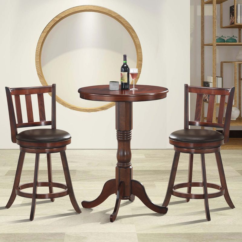 Costway Set of 2 25'' Swivel Bar stool Leather Padded Dining Kitchen Pub Bistro Chair High Back, 3 of 11