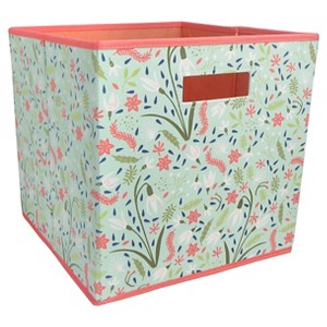 Fabric Cube Toy Storage Bin Aqua Floral - Pillowfort , Blue/Pink