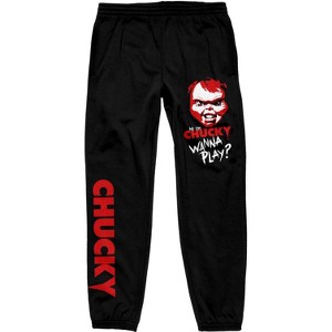 Chucky Wanna Play Chucky Doll Head Men's Black Sweatpants - 1 of 2