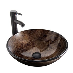 ELECWISH Bathroom Artistic Tempered Glass Vessel Sink with Faucet and Pop-up Drain - 1 of 4