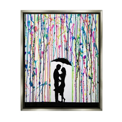 Stupell Industries Modern Romantic Rainfall Silhouette Framed Floater Canvas Wall Art