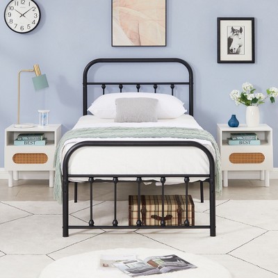 VECELO Victorian Style Metal Platform Bed Frame with Headboard & Footboard, Classic Mattress Foundation with Under-Bed Storage, No Box Spring Needed