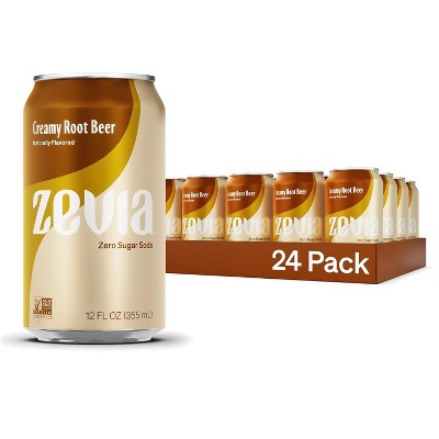 Zevia Zero Sugar Soda, Creamy Root Beer, 12 oz Cans (24-Pack)