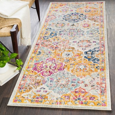 Colorful Floral Motif Synthetic Bohemian Runner Rug