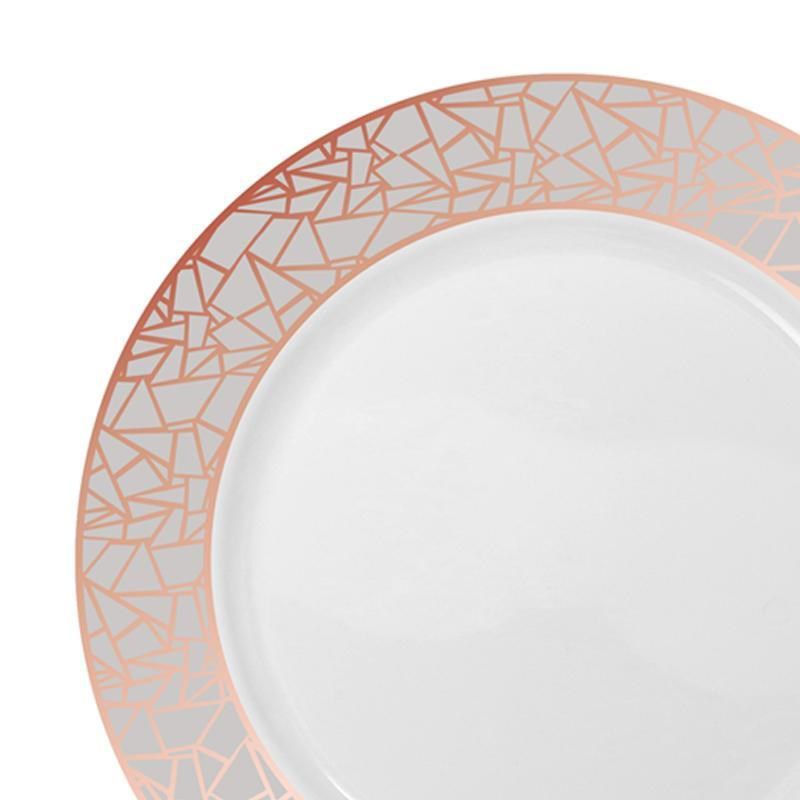 Smarty Had A Party 7.5" White with Silver and Rose Gold Mosaic Rim Round Plastic Appetizer/Salad Plates (120 Plates), 2 of 5