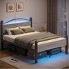 Pinmoco LED Headboard Bed Frame with Charging Station, 16.5" Storage Metal Platform Bed, Gray - 2 of 4